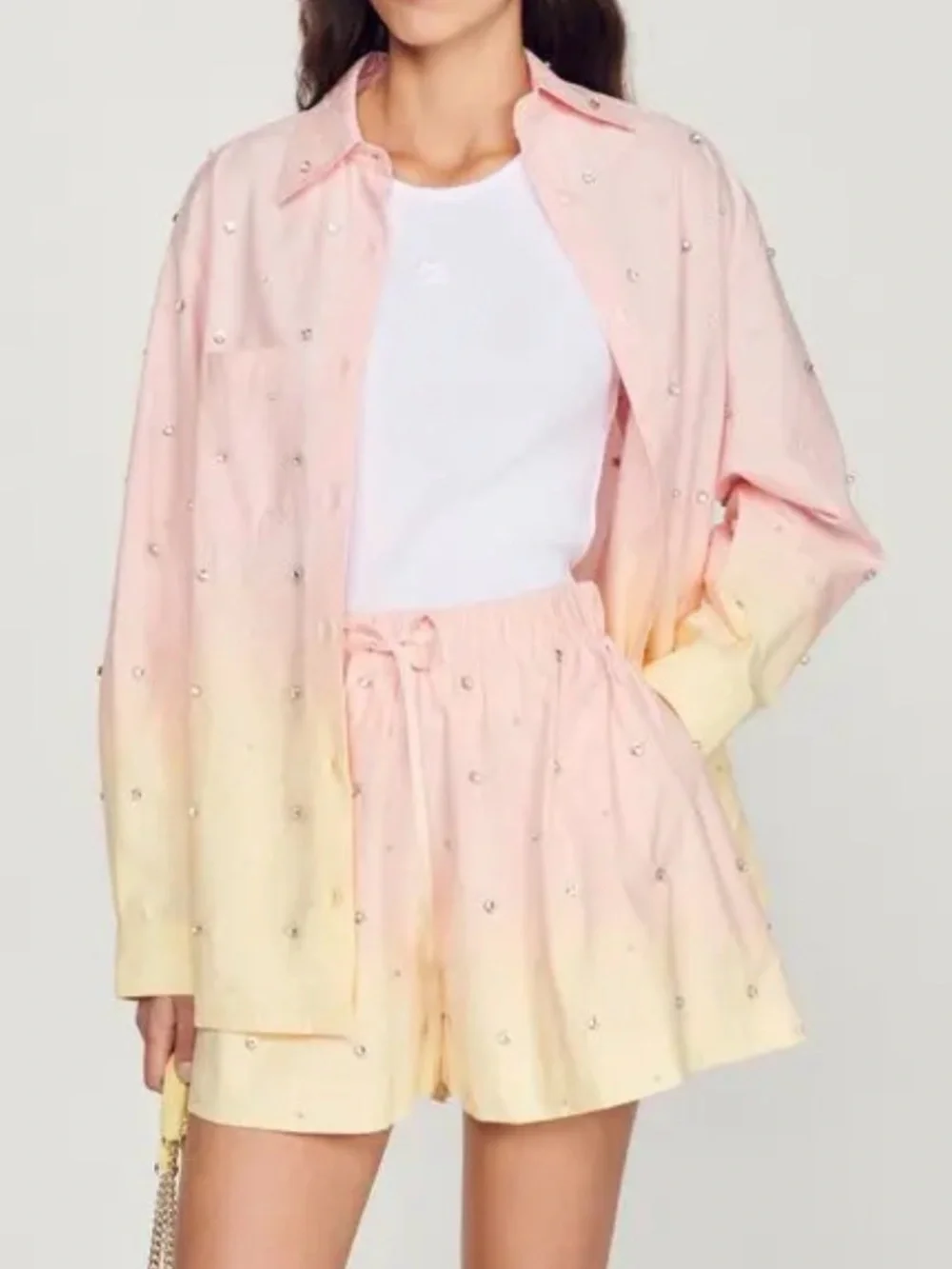 Sandro Crystal Embellished Matching Set
( Button-Up Shirt+ Short) - Picture 1 of 10